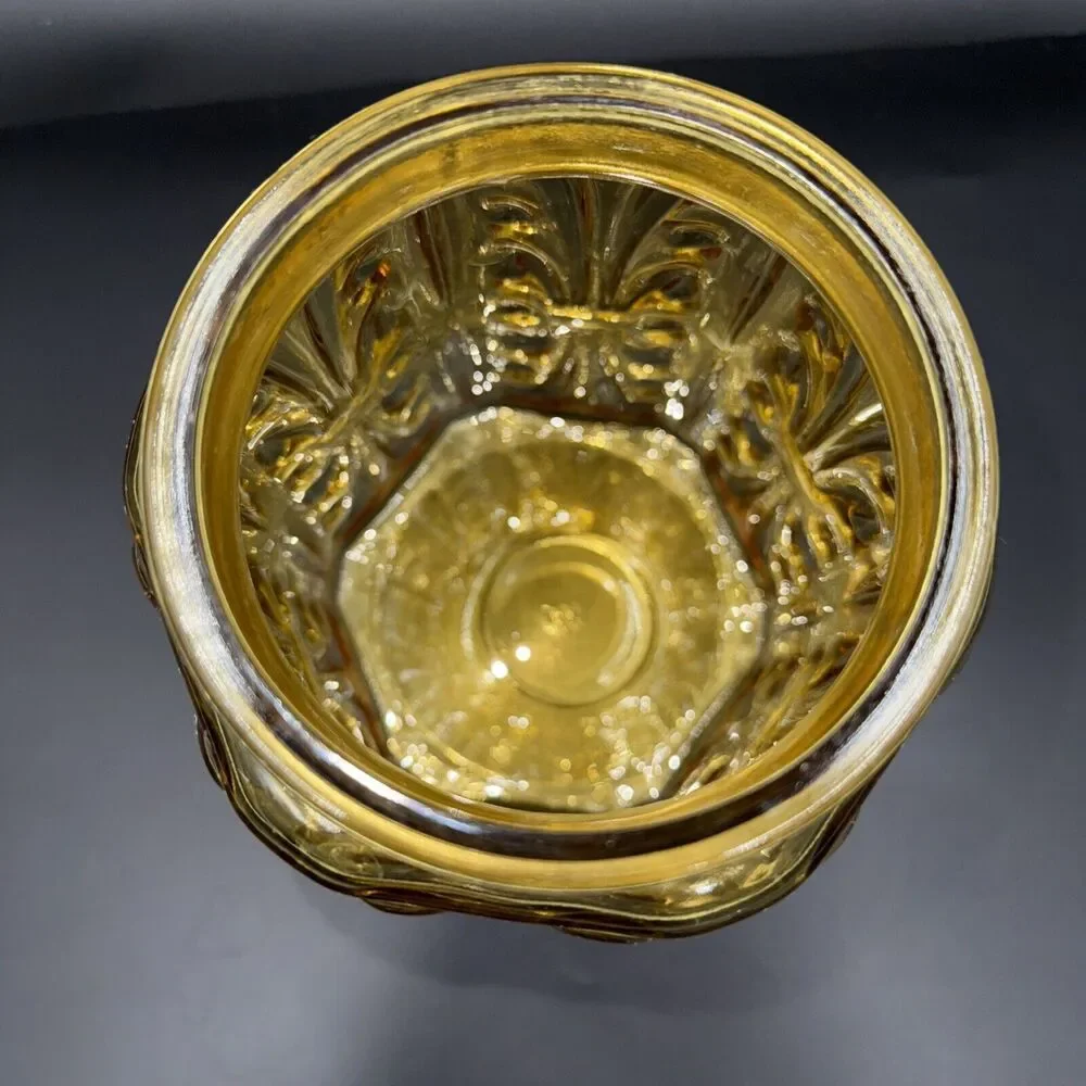 L E Smith Amber Atterbury Scroll Glass Canister Cookie Apothecary Jar 9